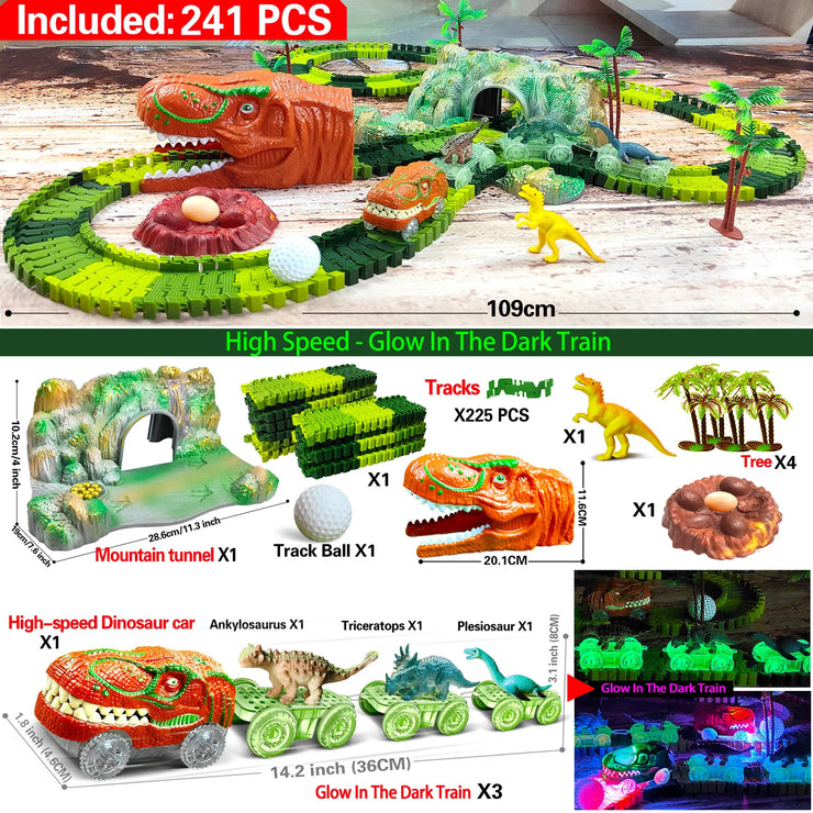 Dinosaur World Road Race Track Set – Flexible Track with Dinosaur Toys and Racing Car for Kids