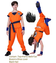Son Goku and Krillin Cosplay Costumes – Halloween Suits with Tail, Wristband, and Super Saiyan Wig for Adults and Kids