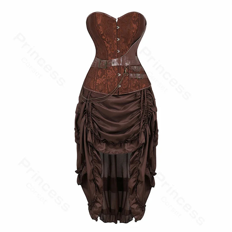 Steampunk Pirate Costume for Women – Cagalli Yulia cosplay Leather Corset Top with Drawstring Skirt Plus Size
