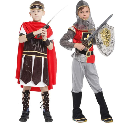 Child Greek Roman Warrior Gladiator Costume Boys Knight Cosplay Carnival Party Fancy Dress Costume only. No Weapon