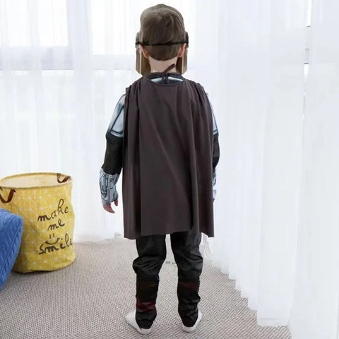 Boys Mandalorian Movie Mask Costume Printed Cartoon Warrior Armor Bodysuit Kids Fantasy Cosplay Costume Halloween
