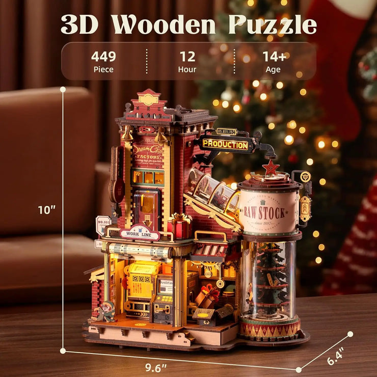 Robotime ROKR Christmas Dream Gift Factory Music Box – 3D Wooden Puzzle Model Kit