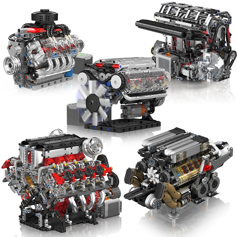 Engine Building Blocks Model Series Technical STEM Toys Moc Tank V8 En ...