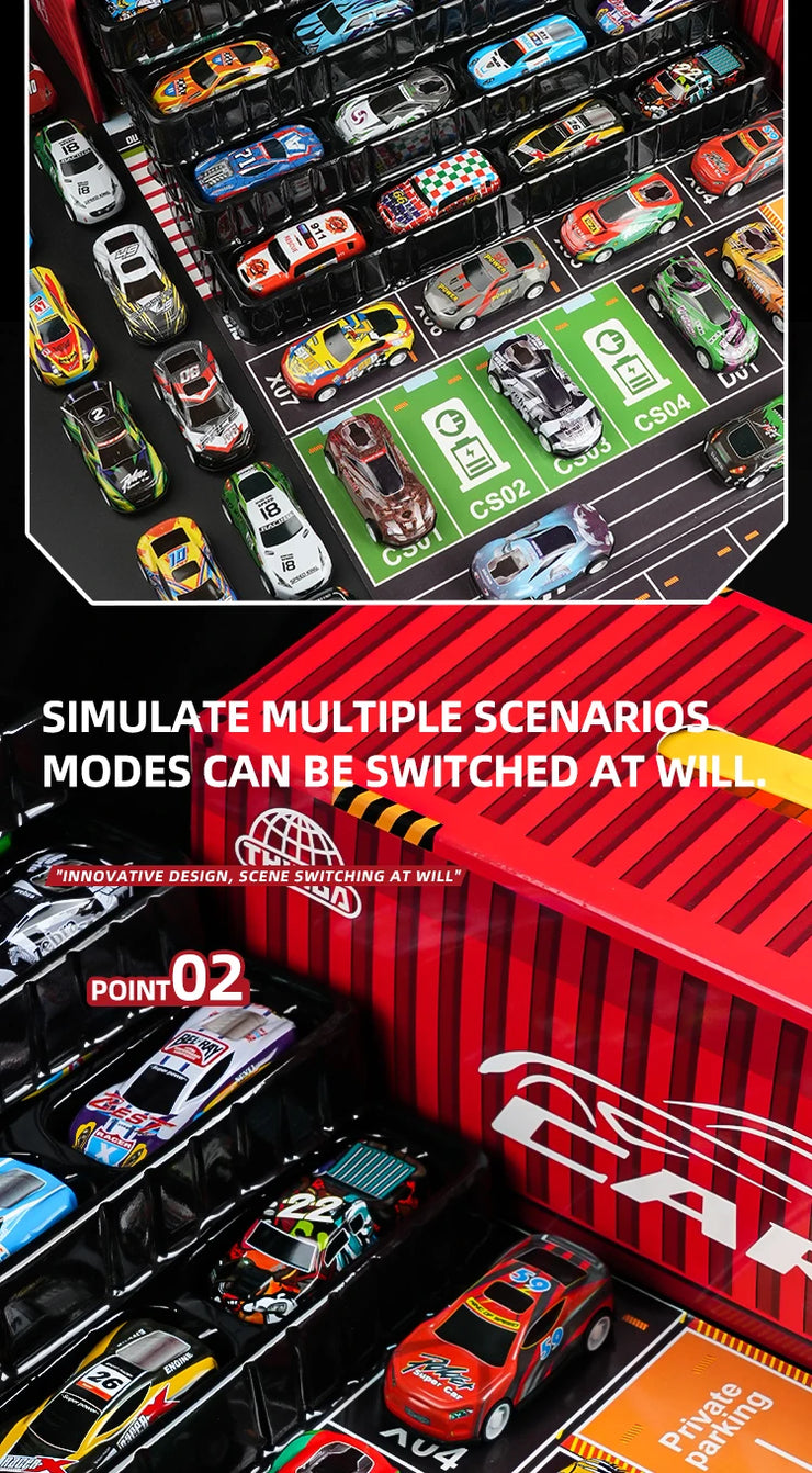 48-Piece Mini Racing Car Set with Play Map & 4-Level Garage – Gift Box Edition for Kids