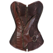 Steampunk Corsets for Women Gothic Corset Bustier Zipper Plus Size Vintage Faux Leather Corset Top Brown Plus Sizes