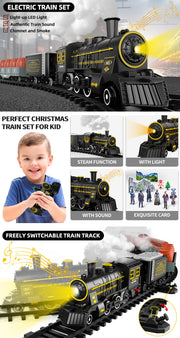 Large Electric Train Track Set – Classic Steam Engine with Lights, Sounds & Long Tracks for Kids