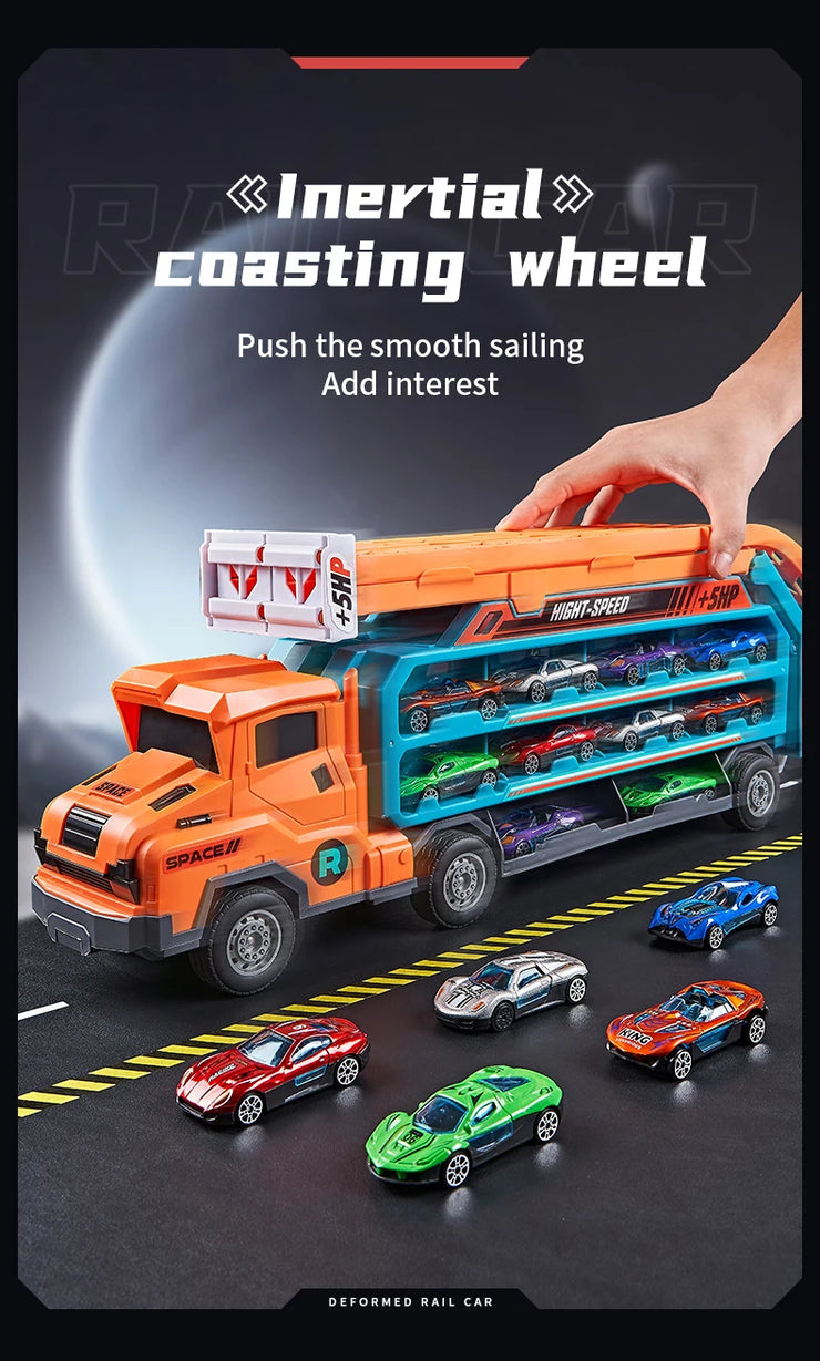 3D Rail Flying Car Set – Inertial Power Puzzle Track with Transforming Alloy Vehicles