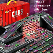 48-Piece Mini Racing Car Set with Play Map & 4-Level Garage – Gift Box Edition for Kids