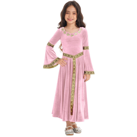 Girls Medieval Renaissance Velvet Dress Princess Queen Cosplay Costume Party Dress