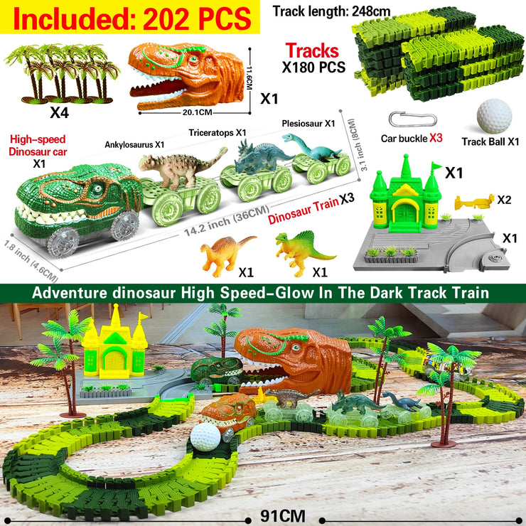 Dinosaur World Road Race Track Set – Flexible Track with Dinosaur Toys and Racing Car for Kids