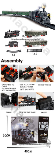 Electric Classic Passenger Train Set – Battery-Operated Steam Locomotive with Smoke and Sound Simulation