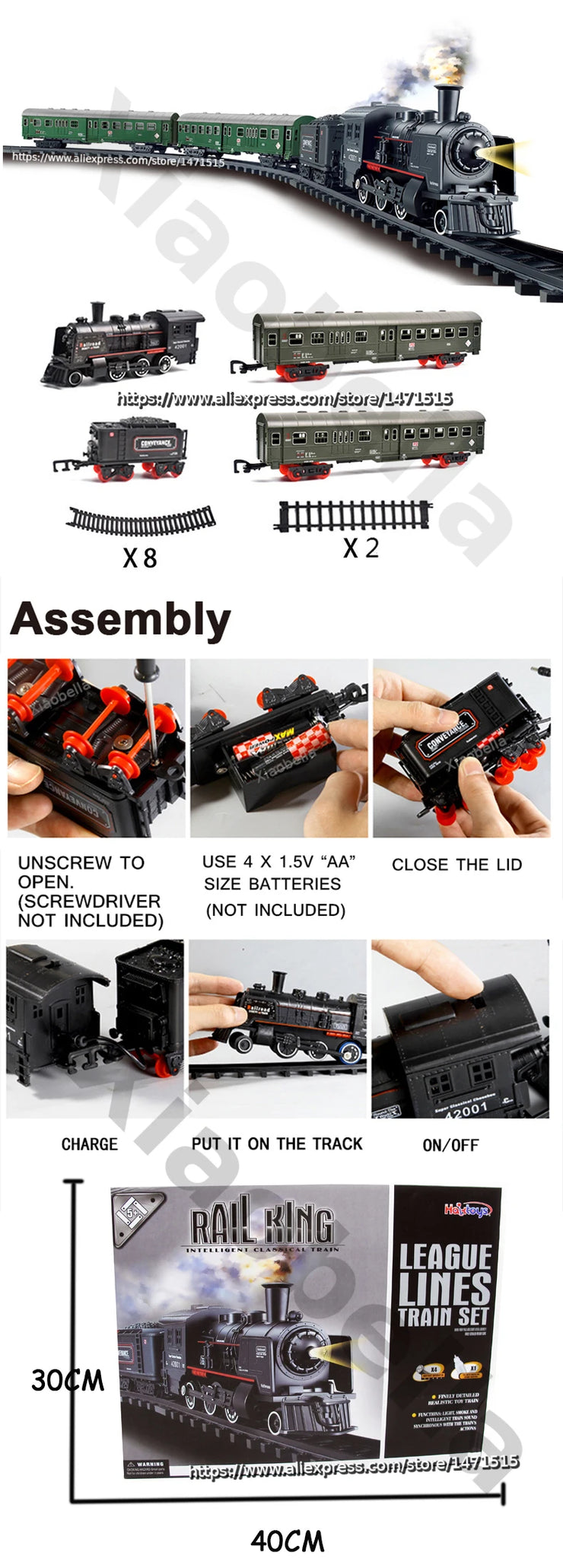 Electric Classic Passenger Train Set – Battery-Operated Steam Locomotive with Smoke and Sound Simulation