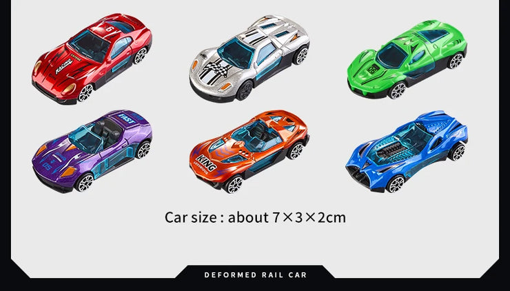 3D Rail Flying Car Set – Inertial Power Puzzle Track with Transforming Alloy Vehicles