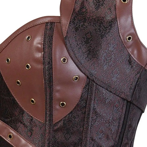 Steampunk Corsets for Women Gothic Corset Bustier Zipper Plus Size Vintage Faux Leather Corset Top Brown Plus Sizes