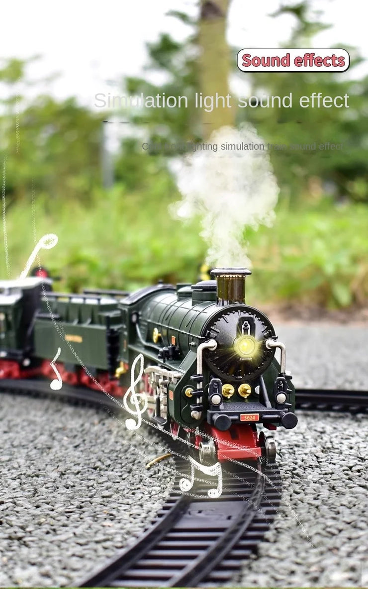Classic Electric Train Set – Retro Steam Locomotive with Alloy Engine and Tracks for Kids