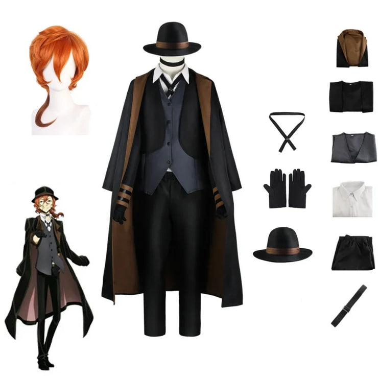Nakahara Chuuya Cosplay Costume – Full Set with Hat and Gloves from Bungo Stray Dogs for Adults, Perfect for Halloween and Anime Events
