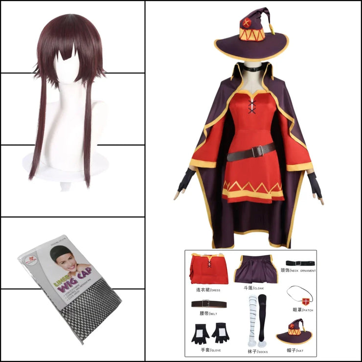 Megumin Cosplay Costume – Anime Sorceress Dress with Wig for Women, Perfect for Halloween and Cosplay Events
