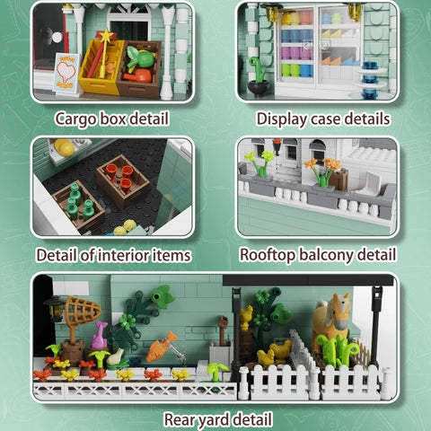 1456/1950/2225 pcs European Market Street Café Villa Store House MINI Bricks Building Blocks City Street View Scene Model
