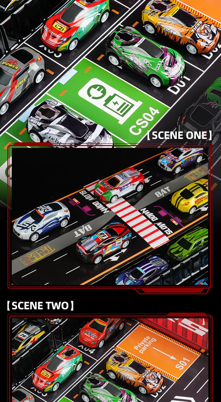 48-Piece Mini Racing Car Set with Play Map & 4-Level Garage – Gift Box Edition for Kids