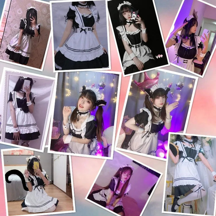 Black and White Lolita Maid Costume – Cute French Apron Dress Uniform for Cafe, Parties, and Cosplay