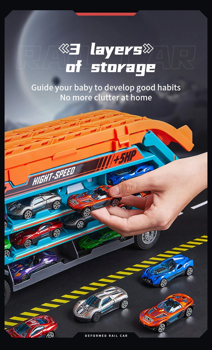 3D Rail Flying Car Set – Inertial Power Puzzle Track with Transforming Alloy Vehicles
