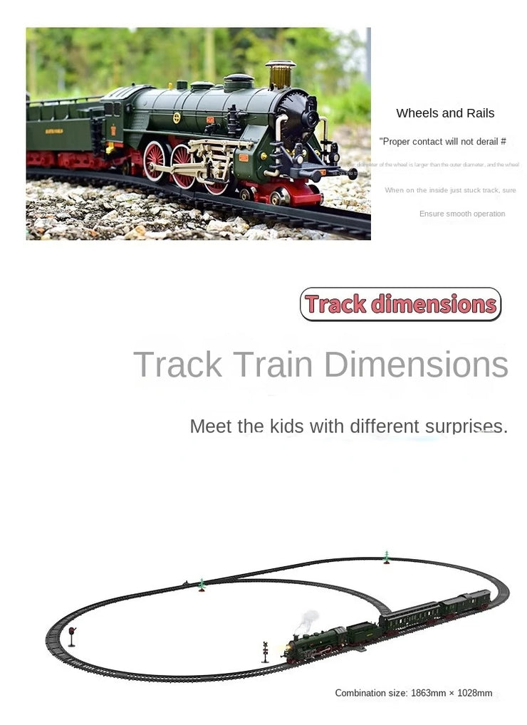 Classic Electric Train Set – Retro Steam Locomotive with Alloy Engine and Tracks for Kids