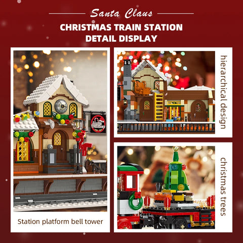 1362pcs Christmas Train Station Architectural Scenery Building Blocks Bricks Model Assembly DIY Toys for Kid Christmas Gift