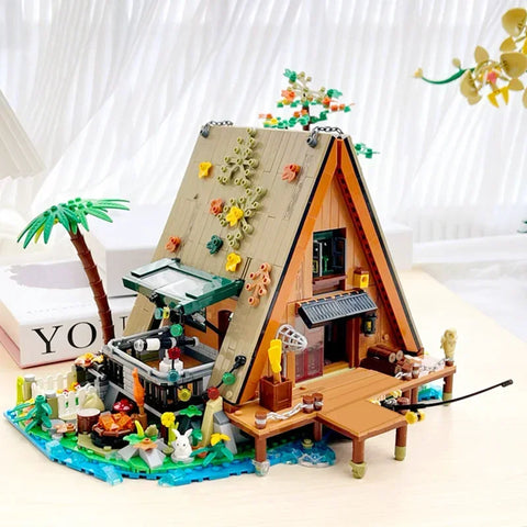 1486PCS A-Frame Forest Cabin Fishing House Model MINI-Building Block Bricks Toy Gift