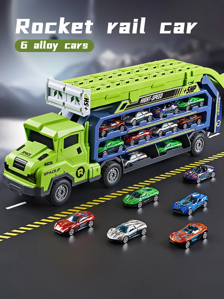 3D Rail Flying Car Set – Inertial Power Puzzle Track with Transforming Alloy Vehicles