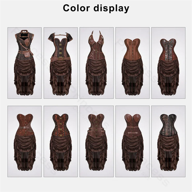 Steampunk Pirate Costume for Women – Cagalli Yulia cosplay Leather Corset Top with Drawstring Skirt Plus Size