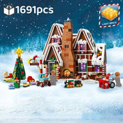 1691pcs Christmas Gingerbread House Family Gathering Building Blocks Bricks Elk Gingerbread Man Children's Assembly Toys Christmas Gifts
