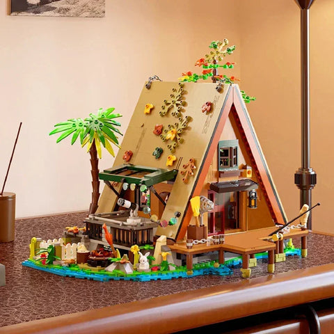 1486PCS A-Frame Forest Cabin Fishing House Model MINI-Building Block Bricks Toy Gift