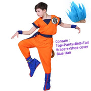 Son Goku and Krillin Cosplay Costumes – Halloween Suits with Tail, Wristband, and Super Saiyan Wig for Adults and Kids