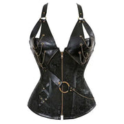 Steampunk Corsets for Women Gothic Corset Bustier Zipper Plus Size Vintage Faux Leather Corset Top Brown Plus Sizes