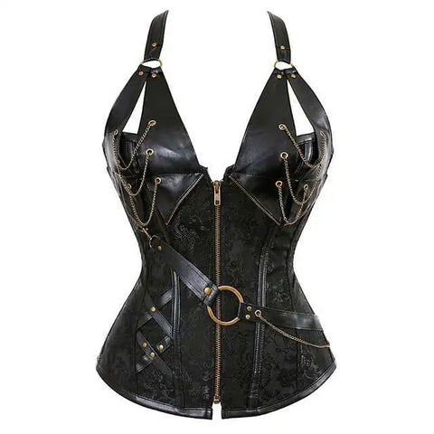 Steampunk Corsets for Women Gothic Corset Bustier Zipper Plus Size Vintage Faux Leather Corset Top Brown Plus Sizes