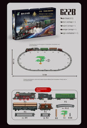 Retro Steam Train Track Set – Electric Locomotive with Smoke, Lights, Sound, Cargo Cars & Tracks for Kids