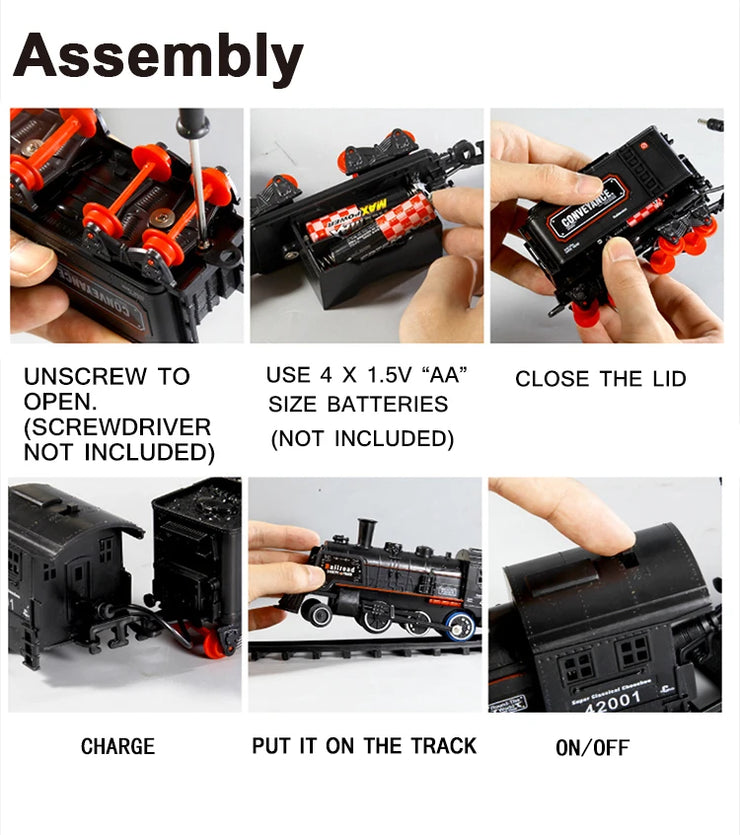 Electric Classic Passenger Train Set – Battery-Operated Steam Locomotive with Smoke and Sound Simulation