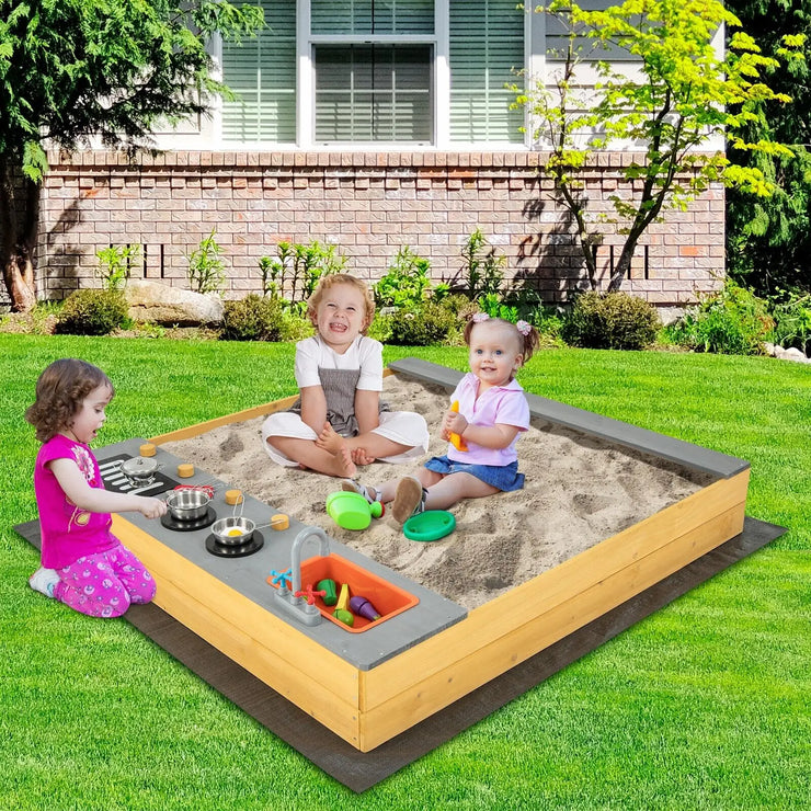 DORTALA Backyard Kids Sandbox Outdoor Wooden Sandpit