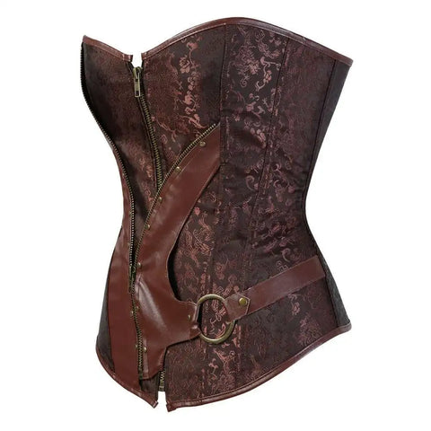 Steampunk Corsets for Women Gothic Corset Bustier Zipper Plus Size Vintage Faux Leather Corset Top Brown Plus Sizes