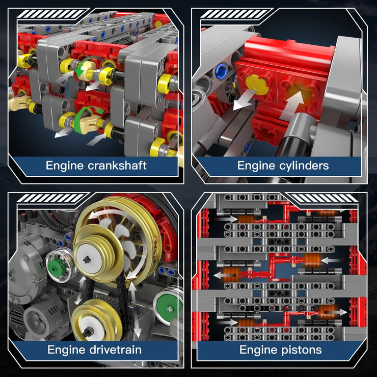 Engine Building Blocks Model Series Technical STEM Toys Moc Tank V8 Engine Supercar W16 Bricks Assembly Toy Set Kids Adults Gift