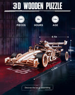 Robotime ROKR 3D Wooden Racing Car Puzzle – DIY Mechanical Model Kit with Roaring Engine and 8-10m Forward Movement for Adults & Teens