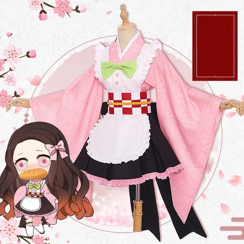 Anime Cosplay Costume Kanroji Mitsuri Kibutsuji Kimono Maid Uniforms Blade Kochou Shinobu Kamado Nezuko Dress Cosplay