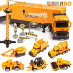 Alloy Construction Vehicle Set with Container Truck, Tower Crane & Excavator – STEM Toy for Ages 3–8