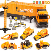 Alloy Construction Vehicle Set with Container Truck, Tower Crane & Excavator – STEM Toy for Ages 3–8