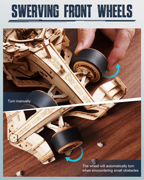 Robotime ROKR 3D Wooden Racing Car Puzzle – DIY Mechanical Model Kit with Roaring Engine and 8-10m Forward Movement for Adults & Teens