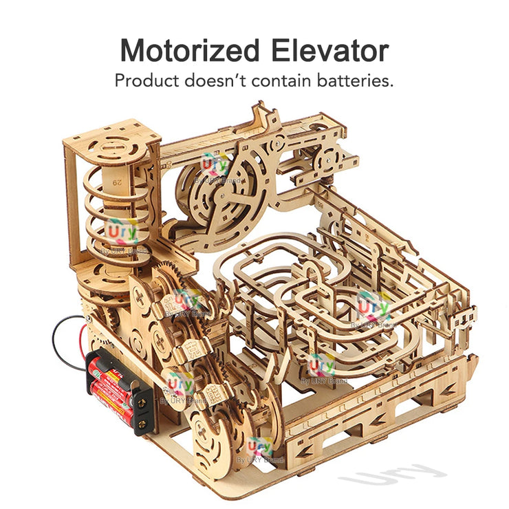 URY 3D Wooden Marble Run Electric Catapult Track – Mechanical Puzzle Model Kit