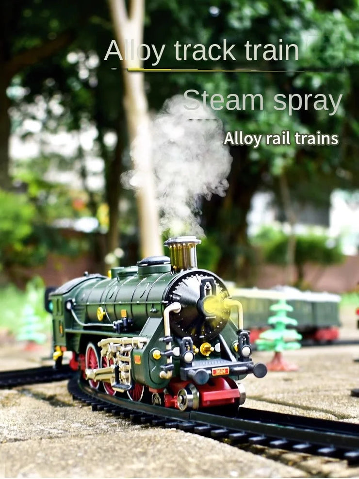 Classic Electric Train Set – Retro Steam Locomotive with Alloy Engine and Tracks for Kids