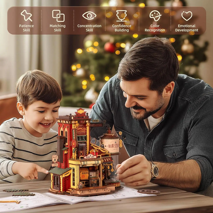 Robotime ROKR Christmas Dream Gift Factory Music Box – 3D Wooden Puzzle Model Kit