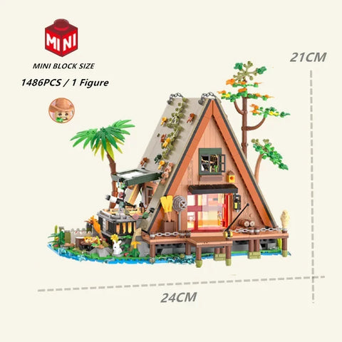 1486PCS A-Frame Forest Cabin Fishing House Model MINI-Building Block Bricks Toy Gift