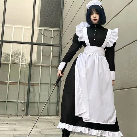 Unisex Maid Cosplay Costume – Long Lolita Apron Dress for Women and Men, Inspired by Anime and Jujutsu Kaisen Café Style